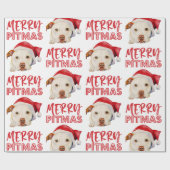 Santa Dog Merry Pitmas Funny Pitbull Kerstmis Cadeaupapier (Vlak)