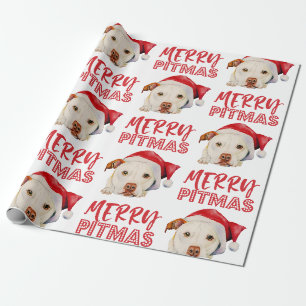 Santa Dog Merry Pitmas Funny Pitbull Kerstmis Cadeaupapier