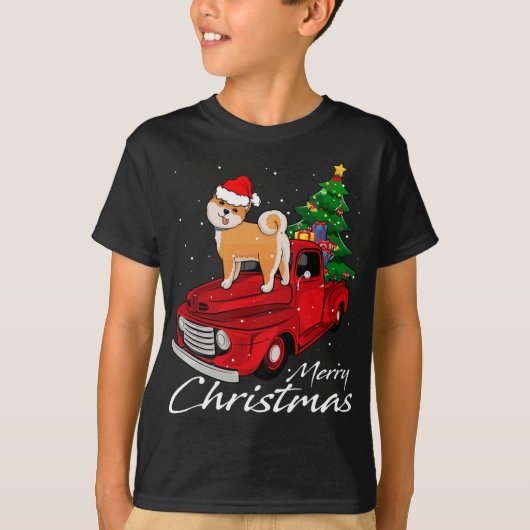 Santa Dog Rides Red Truck Kerstmis Pajama T-shirt (Voorkant)