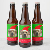 Santa Dog Vrolijk kerstfeest van (Jouw tekst) Bier Etiket (Flessen)