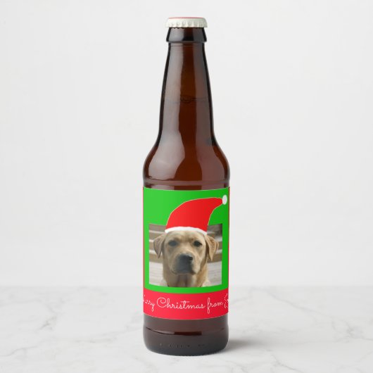 Santa Dog Vrolijk kerstfeest van (Jouw tekst) Bier Etiket (Voorkant)