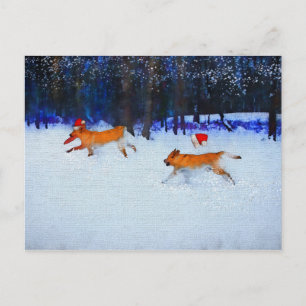 Santa Dogs Dashing door de sneeuw Feestdagenkaart