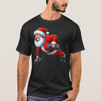 Santa Doing Push-Ups Gym Fitness Workout Christmas T-shirt