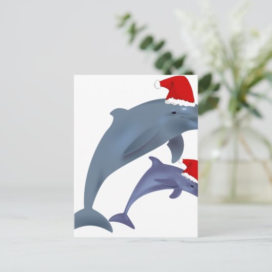 Santa dolphins feestdagenkaart (Staand voorkant)