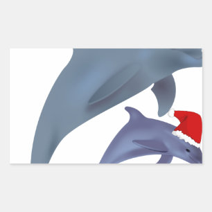 Santa dolphins rechthoekige sticker