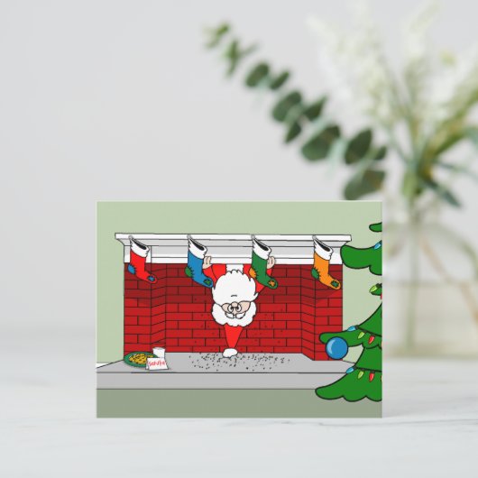 Santa Down de Chimney Briefkaart (Staand voorkant)