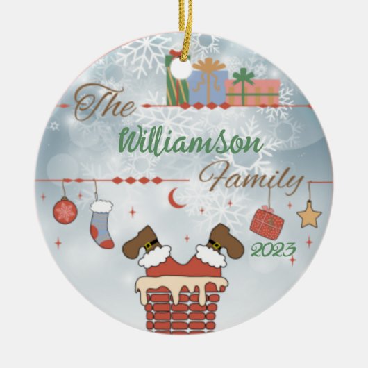 Santa Down de Chimney Keramisch Ornament (Voorkant)