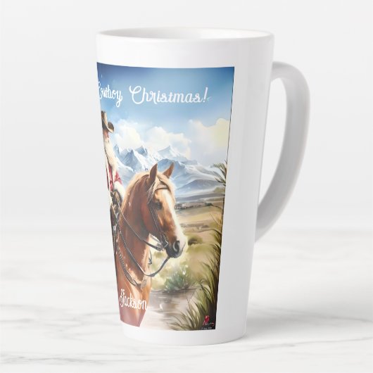 Santa Dragen Cowboy Pet en Paardrijden Latte Mok (Rechterhoek)