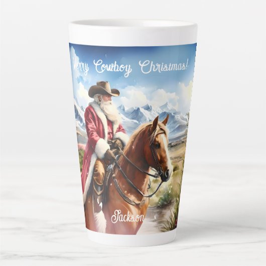 Santa Dragen Cowboy Pet en Paardrijden Latte Mok (Voorkant)