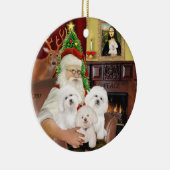 Santa - Drie Bichon Frise Keramisch Ornament (Rechts)
