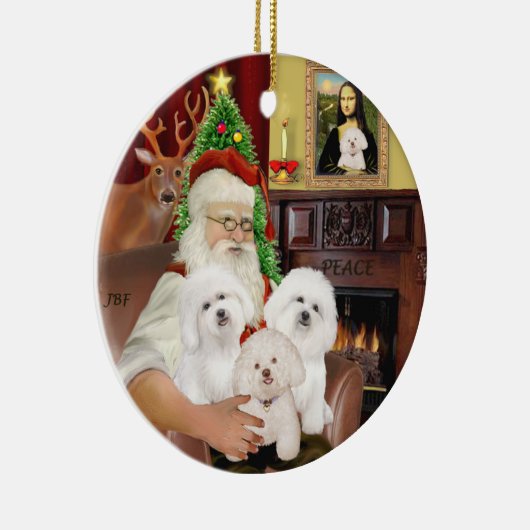 Santa - Drie Bichon Frise Keramisch Ornament (Rechts)