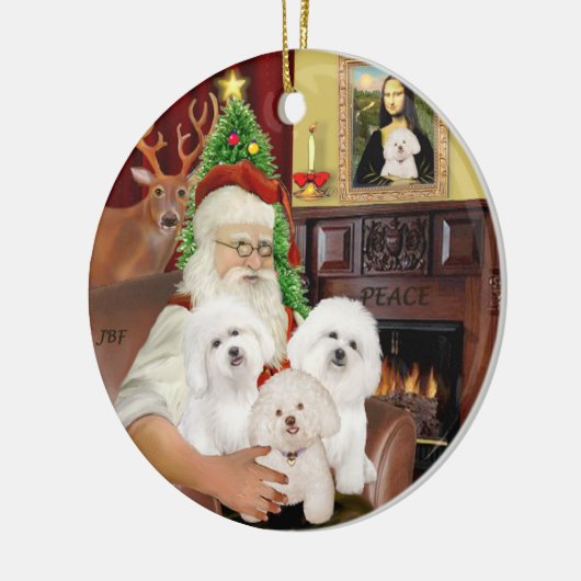 Santa - Drie Bichon Frise Keramisch Ornament (Links)