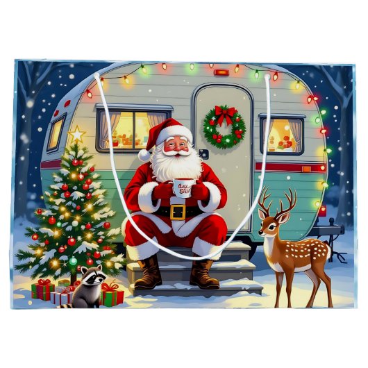 Santa Drinking Hot Cocoa outside his RV Christmas Groot Cadeauzakje (Achterkant)
