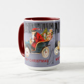 Santa Driving in een moderne sneeuwscène Mok (Voorkant links)