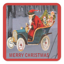 Santa Driving, Modern Sneeuwscène Sticker