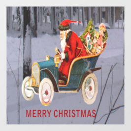 Santa Driving Moderne sneeuwscène 8x8 Vinyl Raamsticker