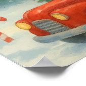 Santa Driving Red Car Watercolor Christmas Poster (Hoek)