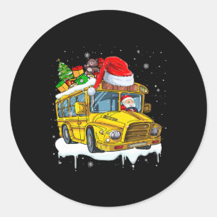 Santa Driving School Bus Kerstboom Kleurrijke Kost Ronde Sticker