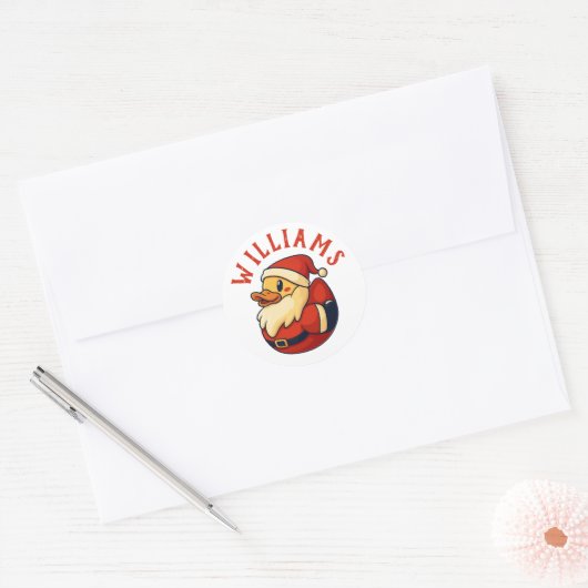 Santa Duck Cartoon - Grappige Kerst Rubber Eend Ronde Sticker (Envelop)