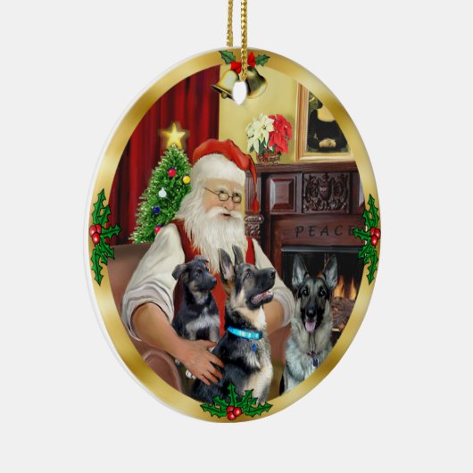 Santa / Duitse herder en pup Keramisch Ornament (Rechts)