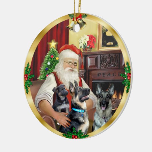 Santa / Duitse herder en pup Keramisch Ornament (Links)