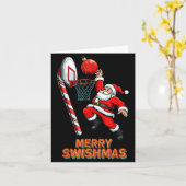 Santa Dunking Merry Swishmas Basketball Christmas Kaart (Gele Bloem)