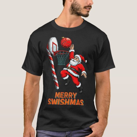 Santa Dunking Merry Swishmas Basketball Christmas  T-shirt (Voorkant)