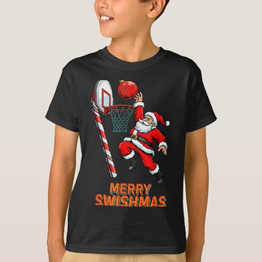 Santa Dunking Merry Swishmas Basketball Christmas  T-shirt (Voorkant)