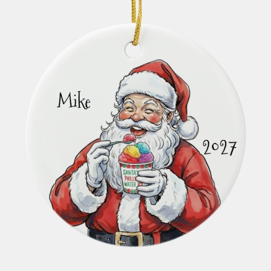 Santa eating Italian Water Ice Ceramic Ornament (Voorkant)