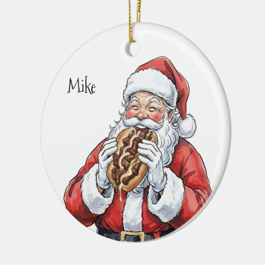 Santa eating Philly Cheesesteak Ceramic Ornament (Links)