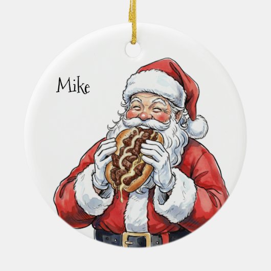 Santa eating Philly Cheesesteak Ceramic Ornament (Achterkant)