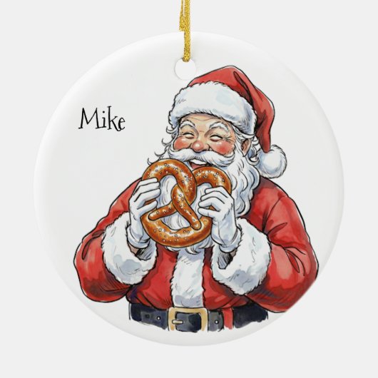 Santa eating Philly Soft Pretzel Ceramic Ornament (Achterkant)