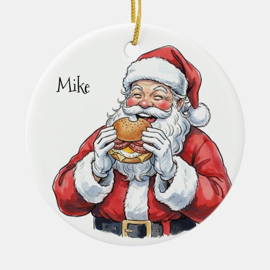 Santa eating Pork Roll Ceramic Ornament (Voorkant)