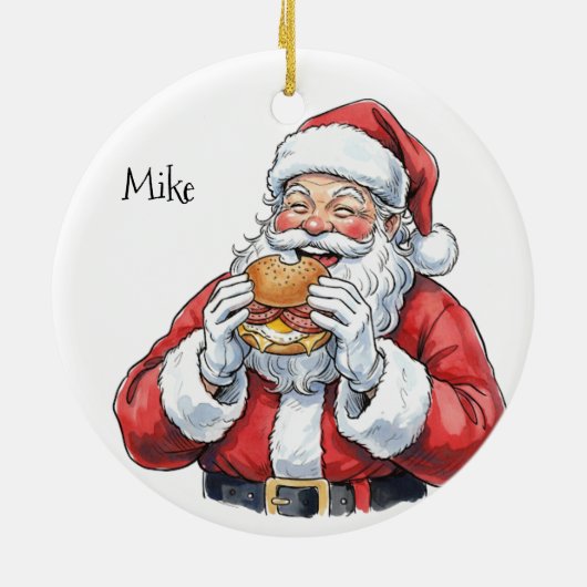 Santa eating Pork Roll Ceramic Ornament (Achterkant)