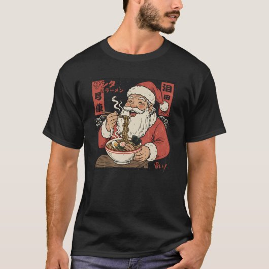Santa Eating Ramen Noodles T-shirt (Voorkant)