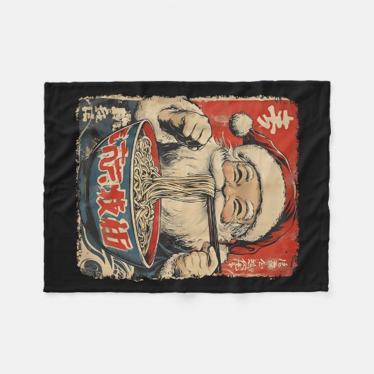 Santa Eating Ramen Noodles Ukiyo-e Insred Christma Fleece Deken (Voorkant (Horizontaal))