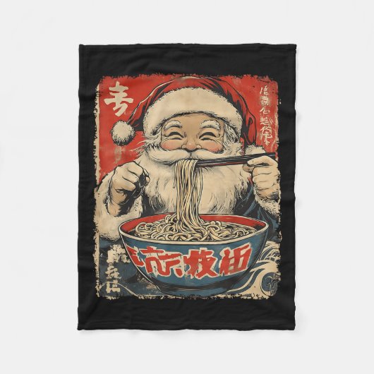 Santa Eating Ramen Noodles Ukiyo-e Insred Christma Fleece Deken (Voorkant)