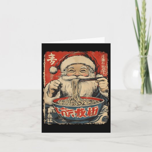 Santa Eating Ramen Noodles Ukiyo-e Insred Christma Kaart (Voorkant)