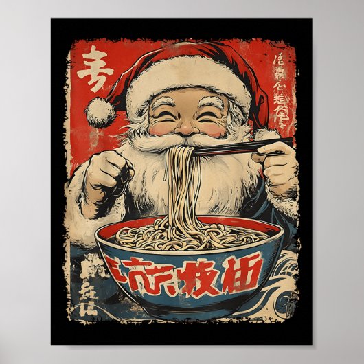 Santa Eating Ramen Noodles Ukiyo-e Insred Christma Poster (Voorkant)
