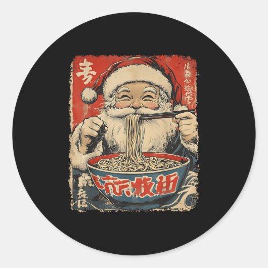 Santa Eating Ramen Noodles Ukiyo-e Insred Christma Ronde Sticker (Voorkant)