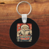 Santa Eating Ramen Noodles Ukiyo-e Insred Christma Sleutelhanger (Voorkant)