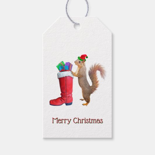 Santa Eekhoorn met Cadeau Gift Labels Cadeaulabel (Voorkant)