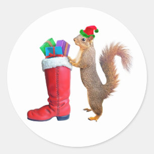 Santa Eekhoorn met Red Boot Stickers