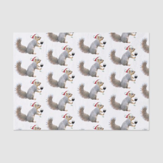 Santa Eekhoorn met Wijn Tissue Papier (Voorkant)