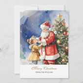  Santa & een meisje gepersonaliseerd Feestdagenkaart (Voorkant)