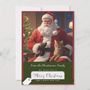 Santa & een schattige poes feestdagenkaart