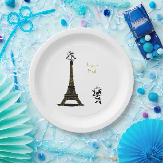 Santa Eiffel Tower Paris Kerstpapier Borden Papieren Bordje (Feest)