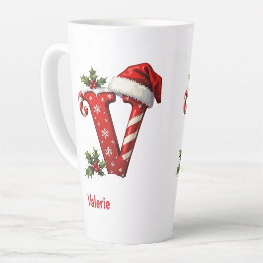 Santa elegant Monogram initial V merry Christmas Latte Mok (Linkerhoek)