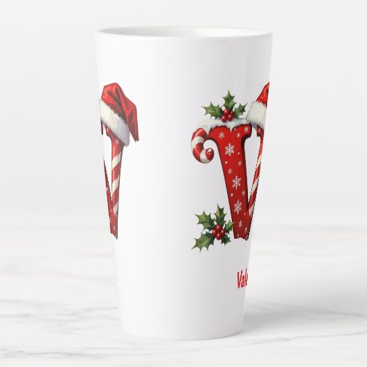 Santa elegant Monogram initial V merry Christmas Latte Mok (Voorkant)