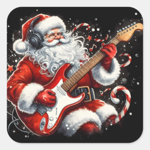 Santa elektrificeert Feestdagen met rockmuziek Vierkante Sticker